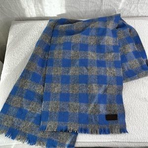 Coach New York Wool Cashmere Blue Grey Plaid Check Scarf long soft unisex scarf